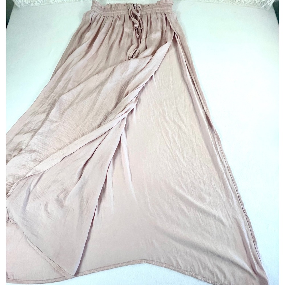 Lavender J Women's Pink Polyester Maxi Skirt Size S High Slit Elastic Waist‎